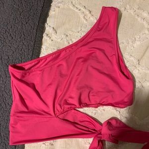 Pink one shoulder tie crop top